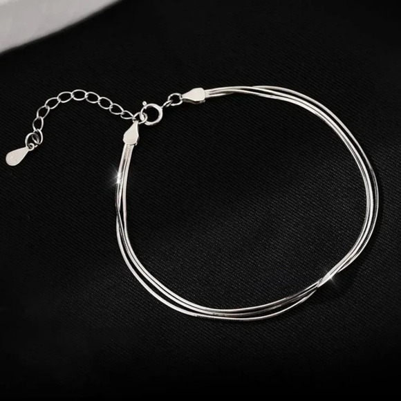 925 Sterling Silver Dainty Multi Layer Snakechain Bracelet Thin Shiny Bracelet - Picture 1 of 7